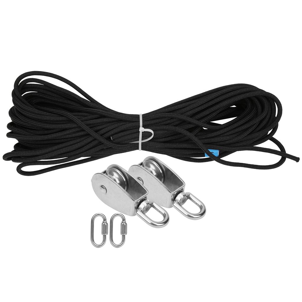 25MM Single Pulley Set with 30m Nylon Rope and 2Pcs PVC Carabiner Buckle Accessory