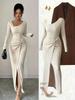 2025 European Style Long Sleeve Slim Fit Knit Dress