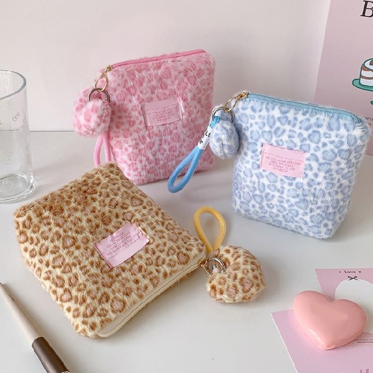 Winter Leopards Pattern Makeup Pouches Portable Beauty Storage Case Girl Portable Sanitary Cotton Bag