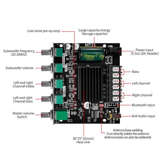 ZK-MT21 Digital Amplifier Board HiFi DIY Mini Bluetooth-compatible5.0 2.1 Channel Subwoofer Amplifier Board Module for TV Set