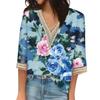 Women's Vintage Print Lace Top With Three-quarter Sleeves Top