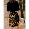 YYFS Women's Fashion Summer Spring Flower Pattern Print 1/2 Sleeves V-Neck Loose Waistline Casual Dresses