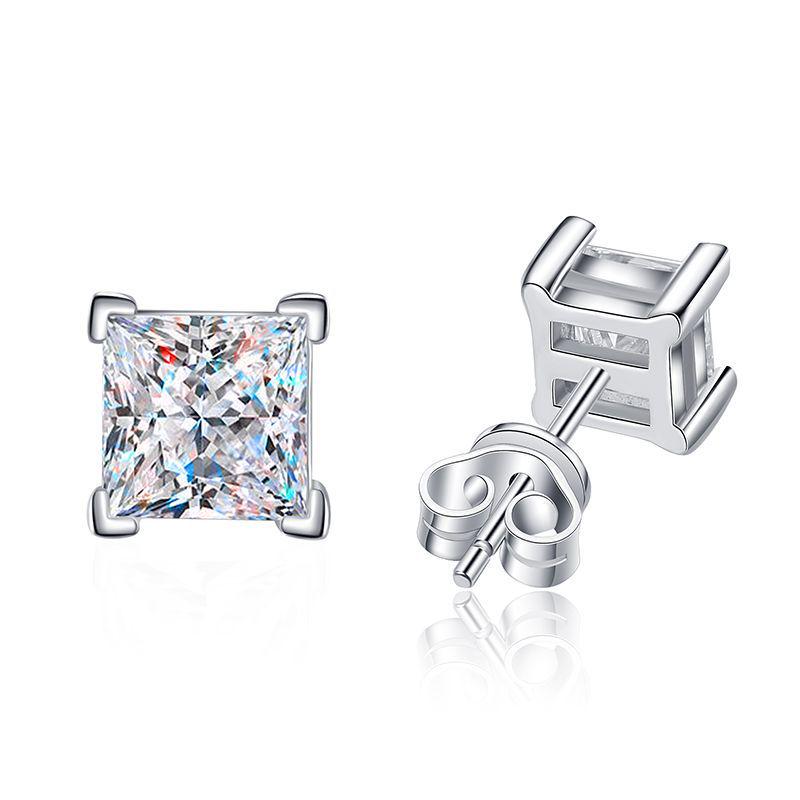 S925 Sterling Silver Princess Cut Irregular Moissanite Earrings for Women, PT950 Platinum-Plated, 1 Carat.