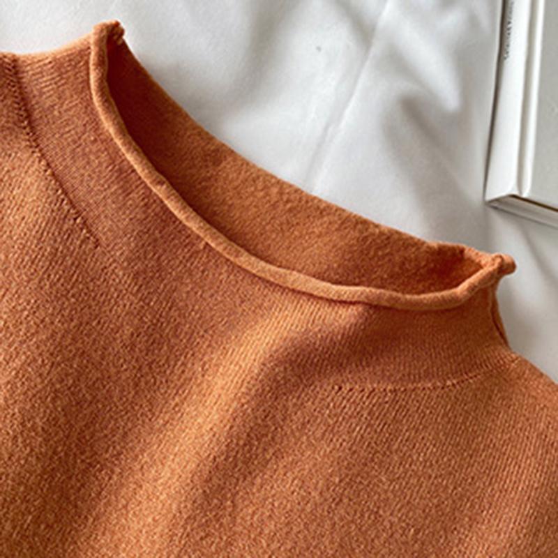 Ladies autumn winter Long Sleeve stand Collar slim fit Basic Solid Color Pullover T Shirt Top for Layering