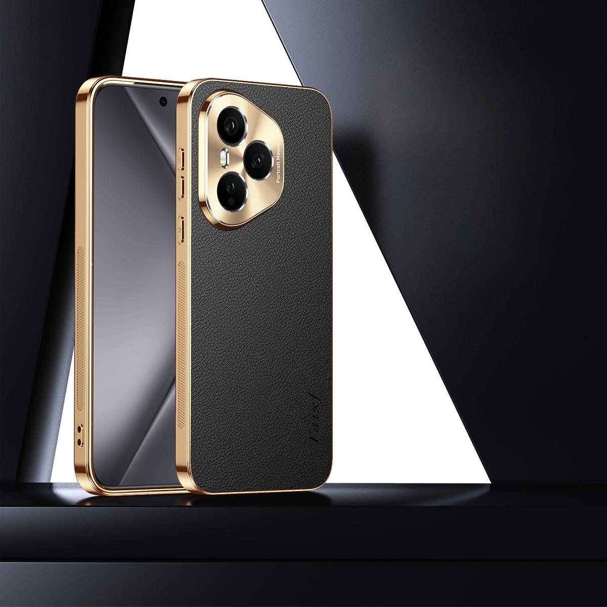 

Чехол из ПУ кожи с гальваническим покрытием, противоударный, с текстурой личи, ТПУ мягкий бампер для Huawei Honor 400 Pro Honor 400 Pro (Global) чёрный