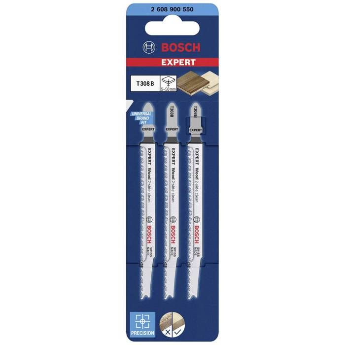 Bosch Accessories 2608900550 LAME de scie sauteuse EXPERT « Wood 2-side clean » T 308 B, 3 pièces 3 pc(s)