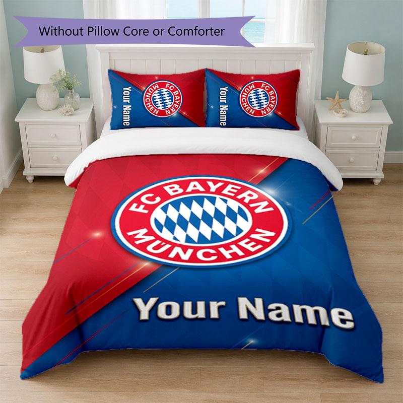 Bayern Munich Custom Name Text Bedding Set 1 Duvet Cover+2 Pillowcases Soccer Logo Personalized Gift For Special Occasion Bedroom Decor