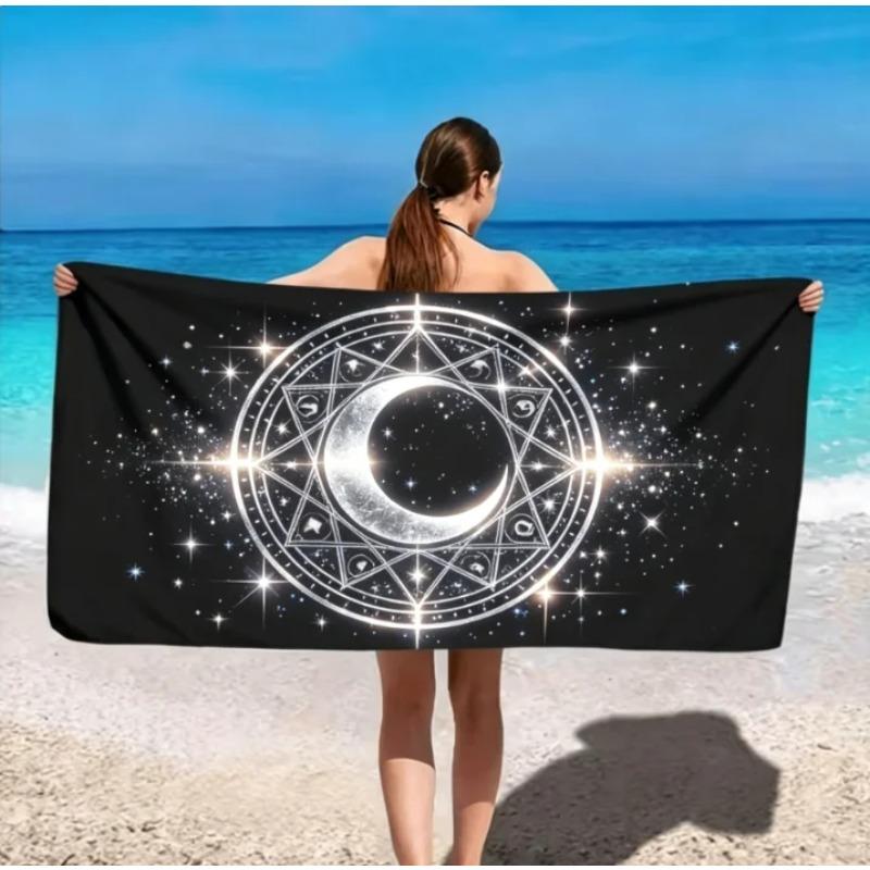 Textilien Black Celestial Moon Magic Circle Beach Towel Soft Absorbent Quick-Dry Towel Gothic Witchy Astrology Design Towel For Summer