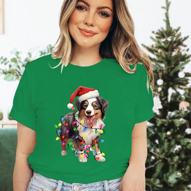 Festive Woman Tshirts Dog Owner Christmas Gift Short Sleeve Tshirt Trendy Girls Clothing Kawaii Cartoon Santa Dog Classic Tops