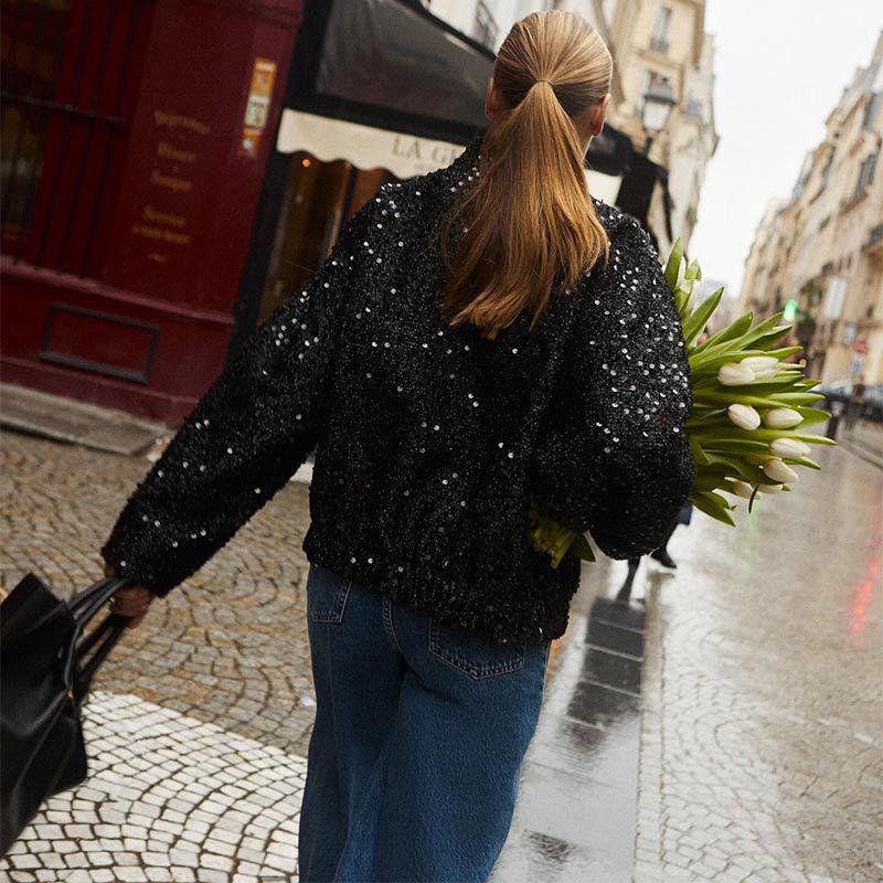 2025 European & American Spring Women's Stand Collar Sequin Jacket
