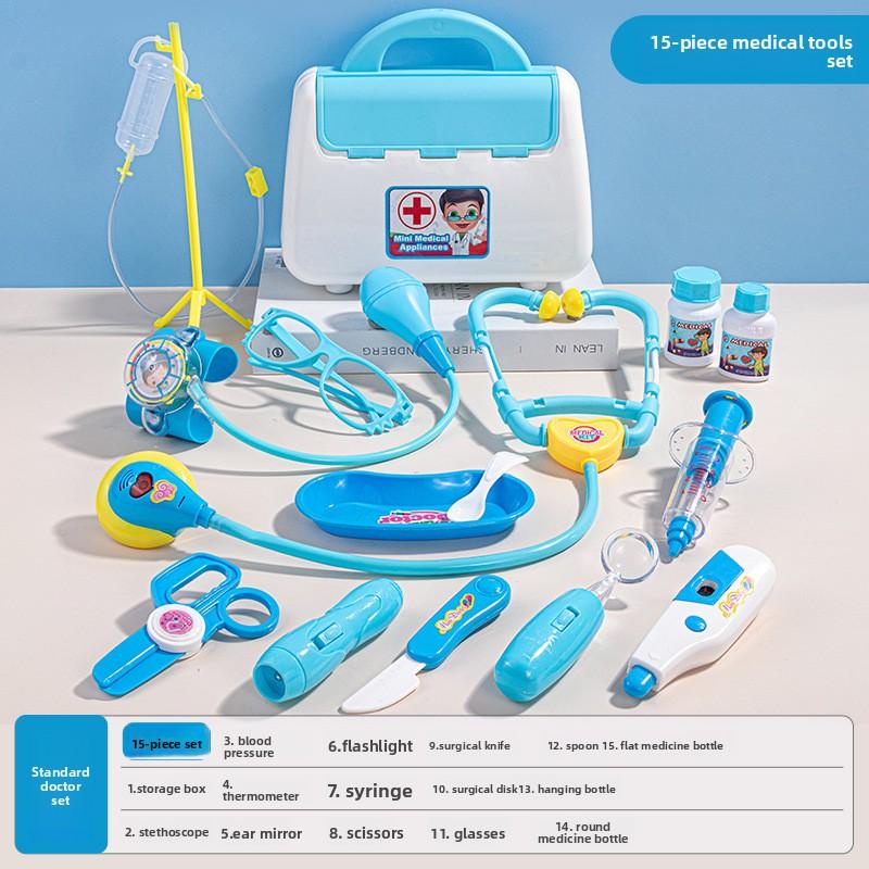

Докторские игрушки для детей 15 шт. Набор для ролевых игр доктора Детские медицинские стоматологические инструменты Стетоскоп Развивающая игрушка Подарок для мальчика и девочки синий