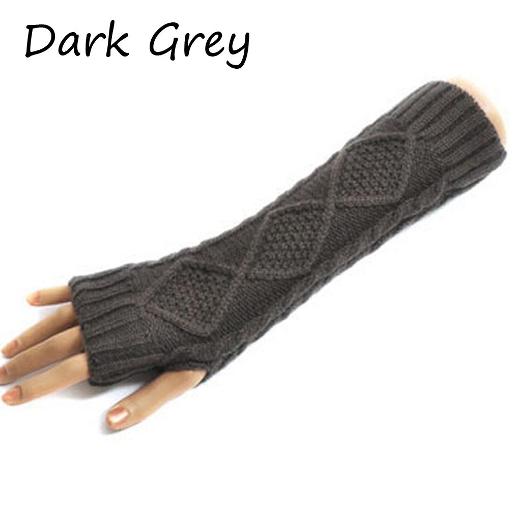 Charm Solid Floral Arm Warmer Fingerless Knit Mitten Winter Women Long Gloves