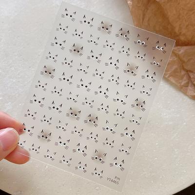 Autocollants pour ongles en forme de chat mignon, jolis curseurs pour ongles en forme de chat kawaii, style coréen, décalcomanies 5D, décorations de manucure à faire soi-même
