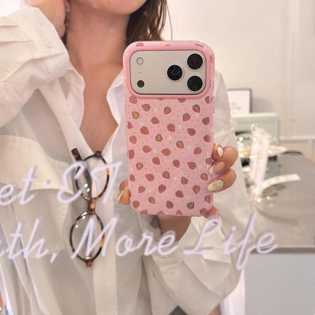 Sweet Strawberry Case for iPhone 17 Pro Max/16 Pro - Girl's Drop-Proof Protection