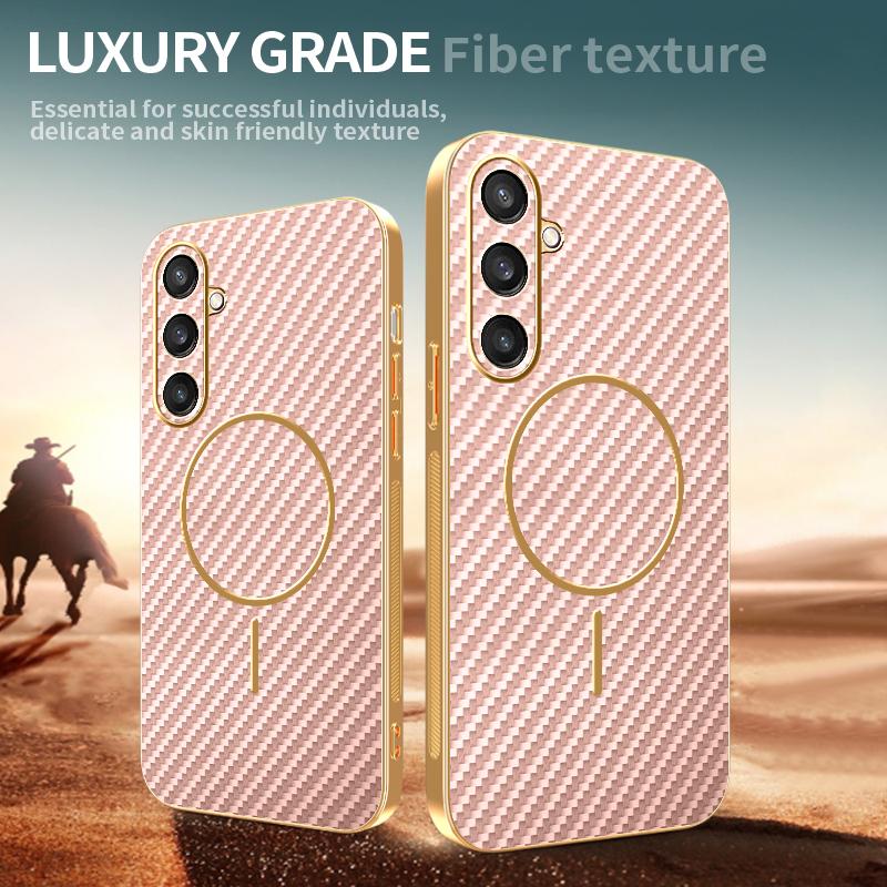 For Samsung Galaxy S25 Phone Case Carbon Fiber Textured Electroplated TPU Back Cover