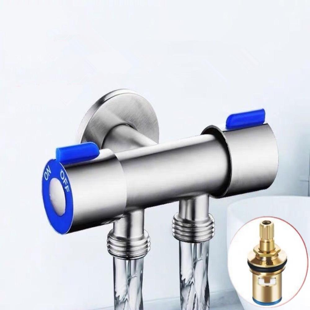Stainless Steel Dual Control 1 in 2  Out Three-way Angle Valve Multifunctional Washing Machine Toilet Spray Gun Dual Use Faucet