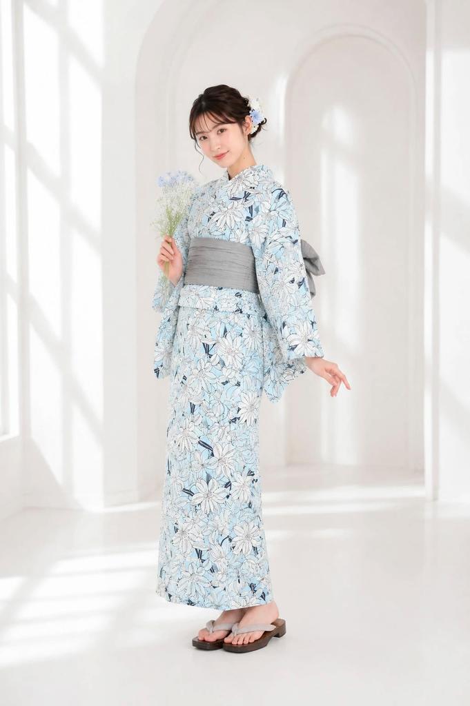 Yukata Set Including Obi and Geta Free [NISHIORI] Women's Set 3-piece Yukata, (sash), (wooden Clogs), Size. (wyukata2)
