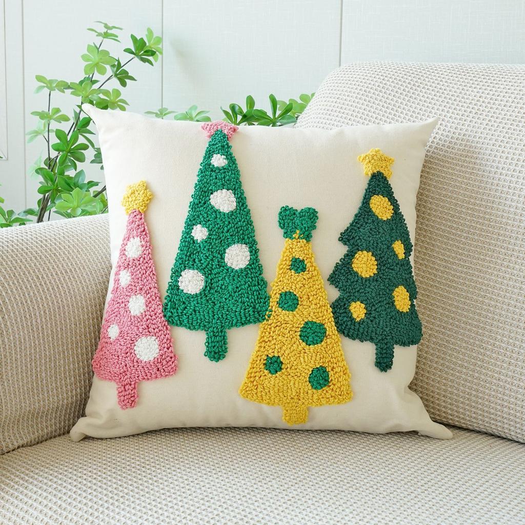 Festive Fluffy Christmas Tree Throw Pillow Cover Embroidered Holiday Cushion Cover Christmas Decorative Sofa Pillow Covers 45x45