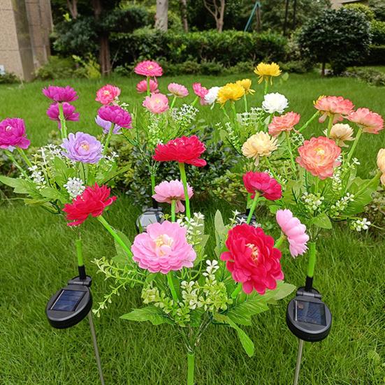 1 Pair Outdoor Solar Lights LED Flower Lamps Automatic On/Off IP44 Waterproof Easy to Install Wireless Garden Solar Lights