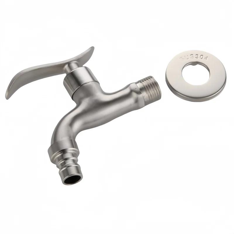 304 Stainless Steel Garden Faucet Wall Mounted Brushed Outdoor Fast Open Bibcock Garden Wash Basin Mop Faucet Torneira Parede