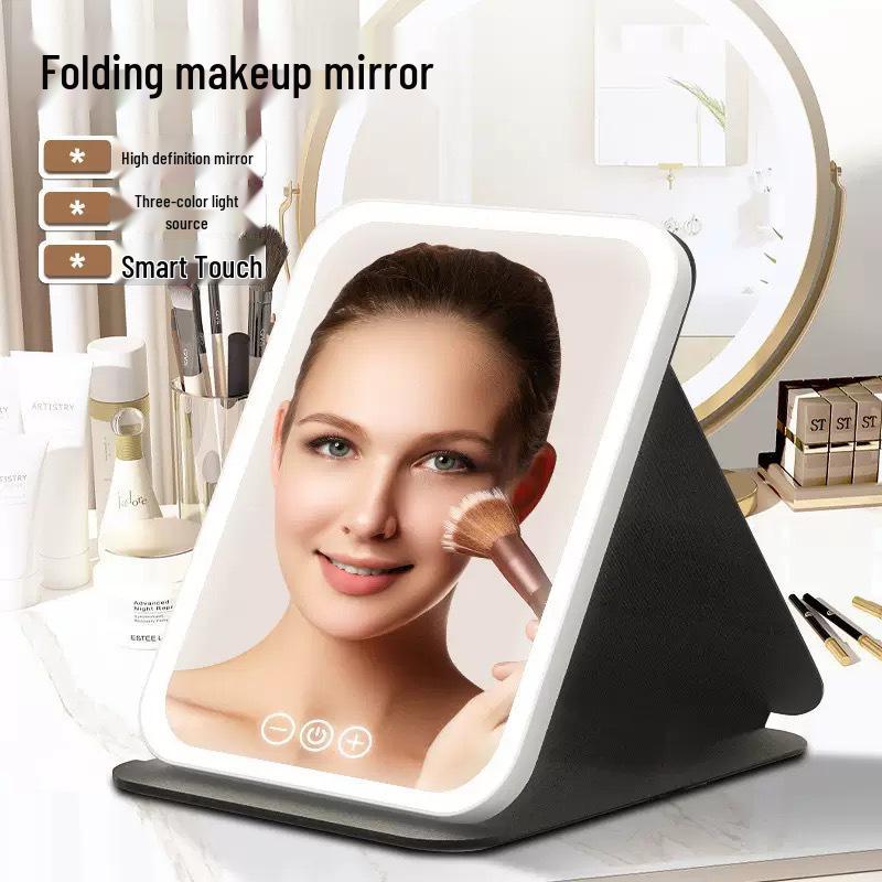 Folding LED Makeup Mirror with Light for Desk or Dorm