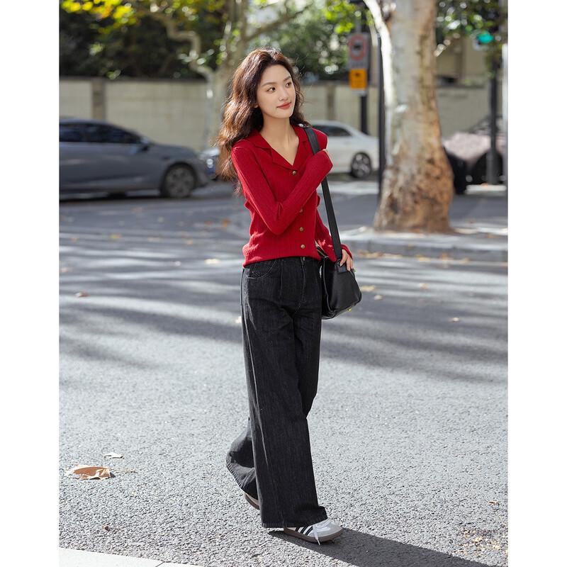 Demana Women s Retro Metal Buckle Knit Cardigan L