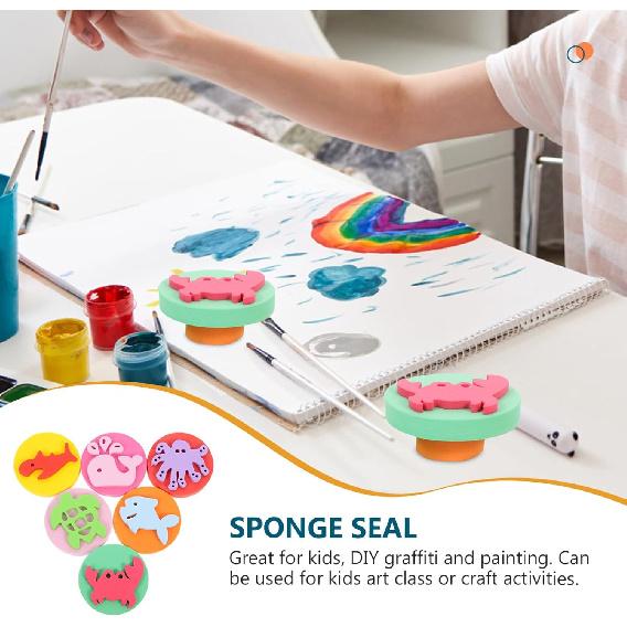 NUOBESTY Kids Painting Sponge 6Pcs EVA Paint Stamper Ocean Animal Pattern Sponge Painting Shapes Early Learning Finger Paint Sponge Craft Drawing