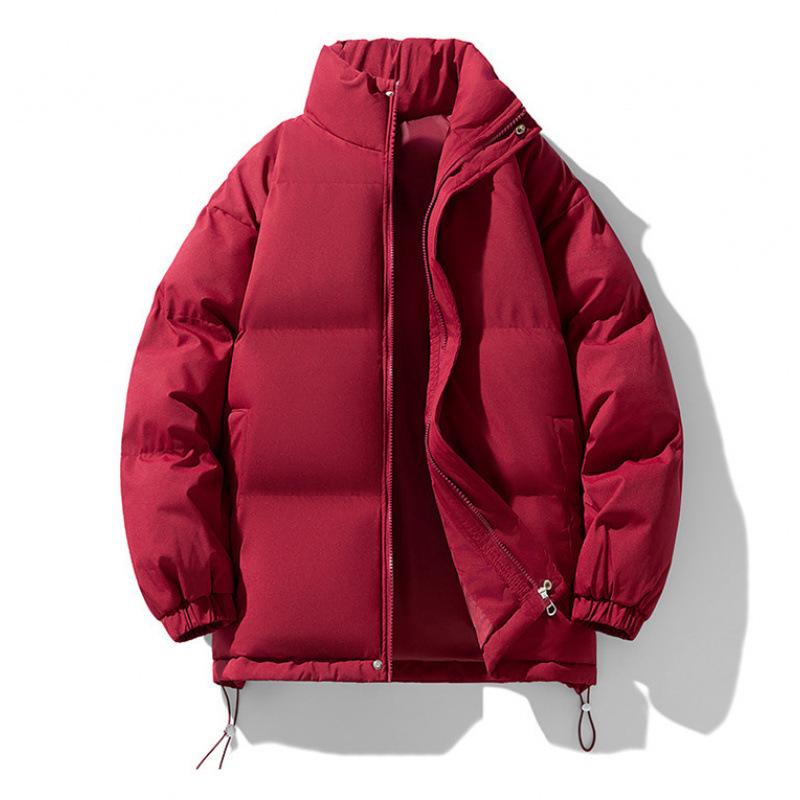 Men's Winter Cotton Jacket: Thickened, Loose, Trendy Stand-Up Collar Outerwear, Versatile Solid Color for Couples.