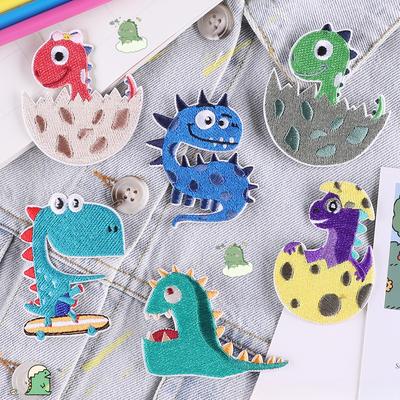Embroidery Label Cartoon Animal Dinosaur Patch Sticker Clothing Accessories Self-adhesive Embroidery Sticker Cloth Sticker