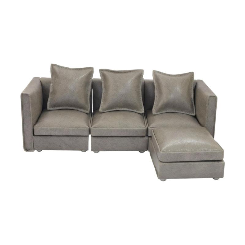 Simple Couch Mini Sofa Set Soft Fabric Dollhouses Furniture 1/12 Scale Compatible with Model Displays