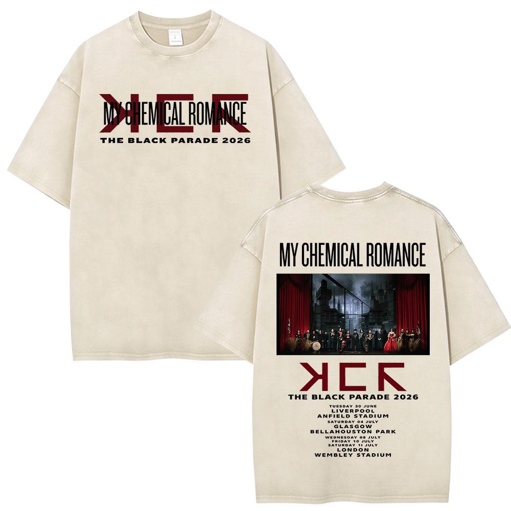 Rock Band My Chemical Romance Washed Tshirt The Black Parade Tour Merch Fans Gifts Tshirts Mens Clothing Punk T Shirts