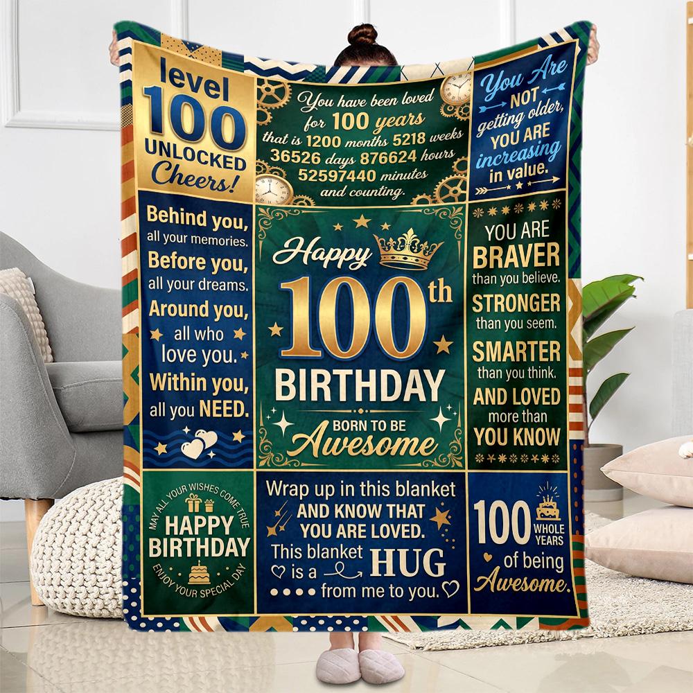 Vintage 100th Birthday Celebration Blanket Comfortable Suitable for Office Chair Picnics All-Season Use Stylish Decor