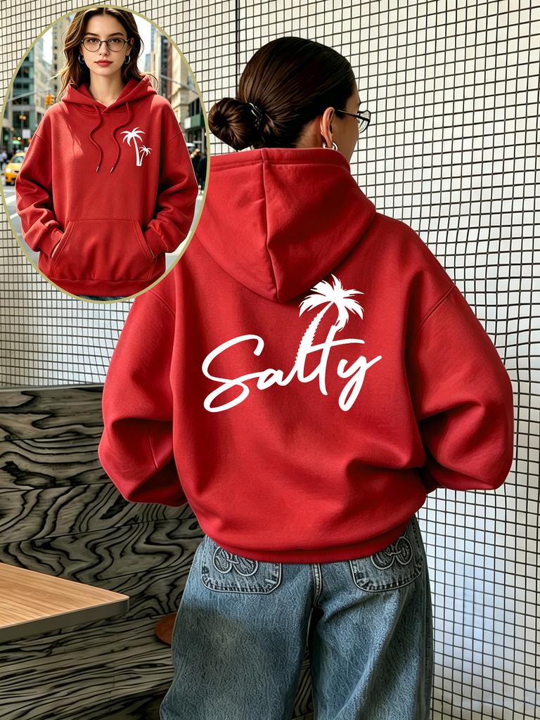 Women’s Hooded Sweatshirt with Fun Coconut Tree Print – Autumn Fleece-Lined Hoodie, Stylish Loose-Fit Casual Sportswear