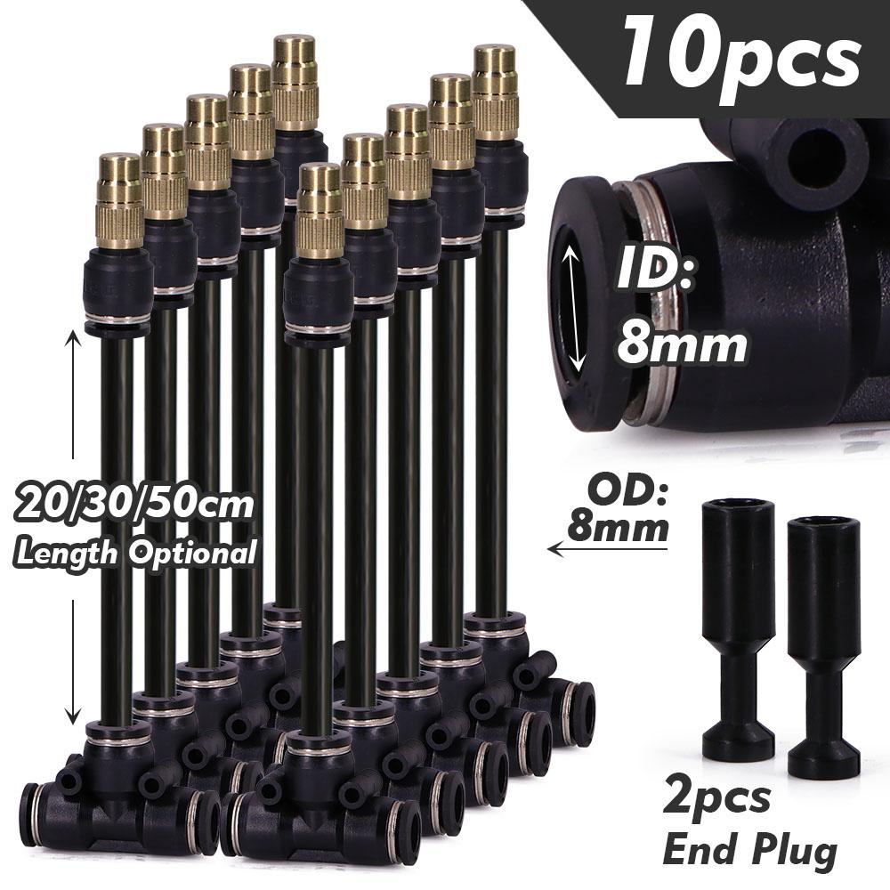 

20/30/50cm 360° Bend Misting Nozzle with Tee Quick Connector Adjustable Shut-off Sprayer Garden Irrigation Watering Sprinklers 20cm Length