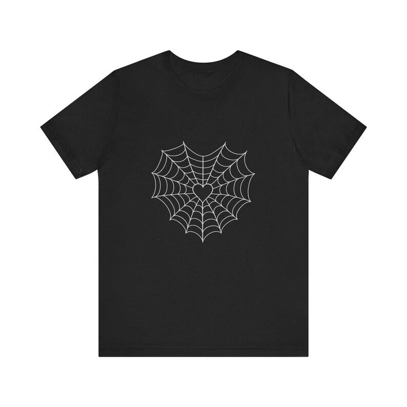 Heart Spider Web Themed Design Tshirt Gothic Style Womens Casual Loosefitting Short Sleeves Spider Print Fashion Black Tee
