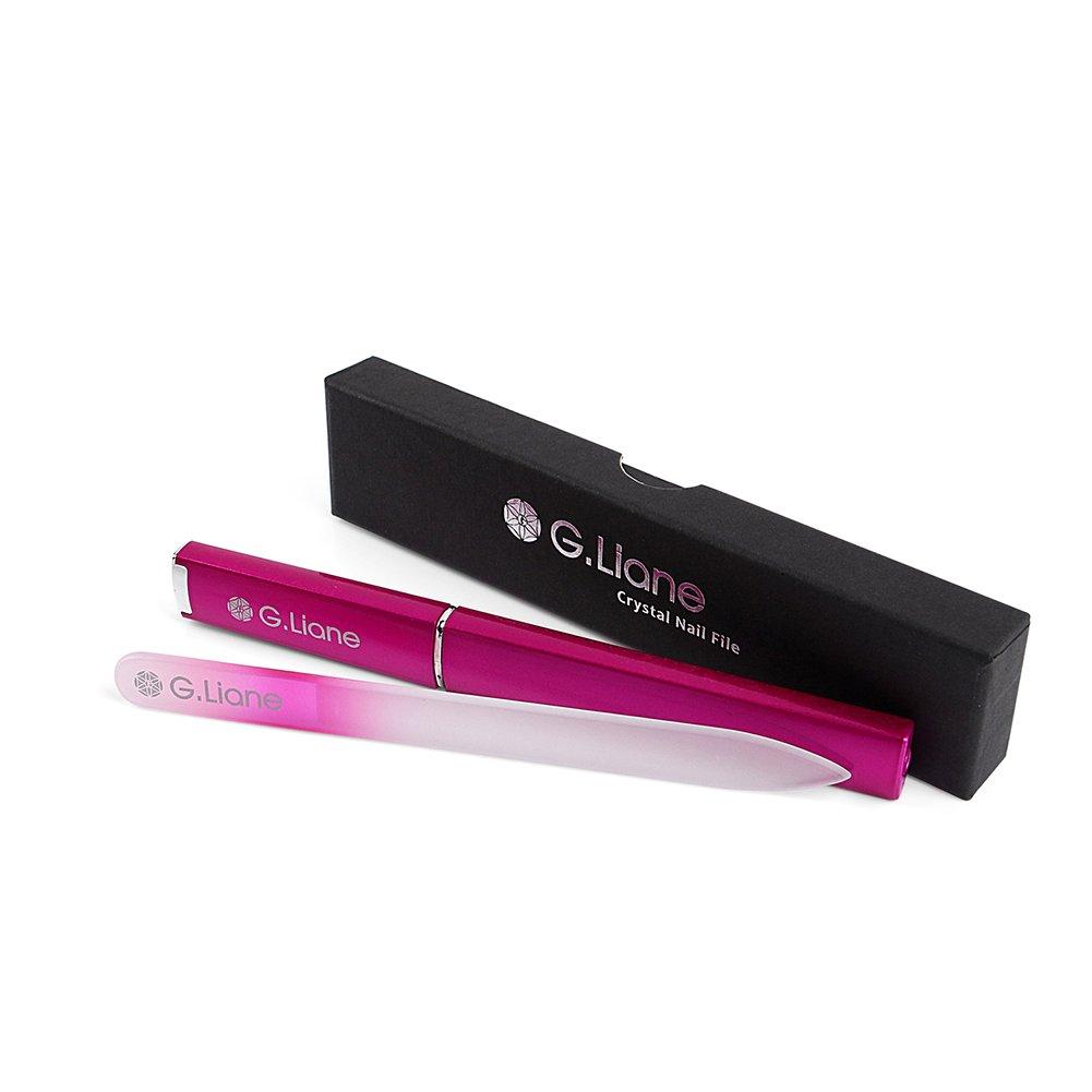 Professional Crystal Glass Nail File with Etched Glass Nail File for Manicure G.Liane Case, Double-Sided (Rainbow Pink)
