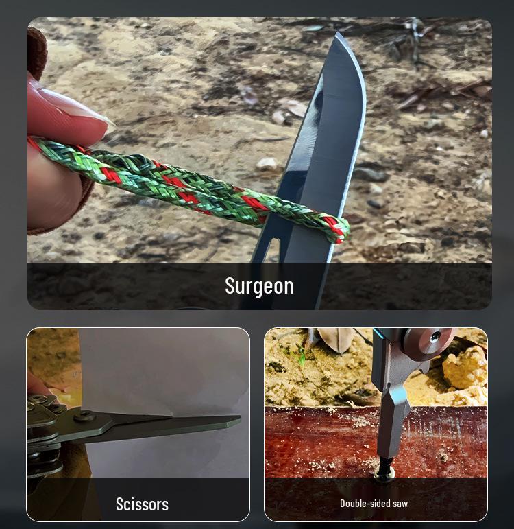 Multifunctional Portable Outdoor Folding Tool: Knife, Scissors, Screwdriver for Camping, Mountaineering, and Car Emergencies.