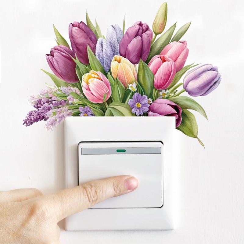 Green Tulip Flower Wall Sticker for Bedroom & Living Room Decoration
