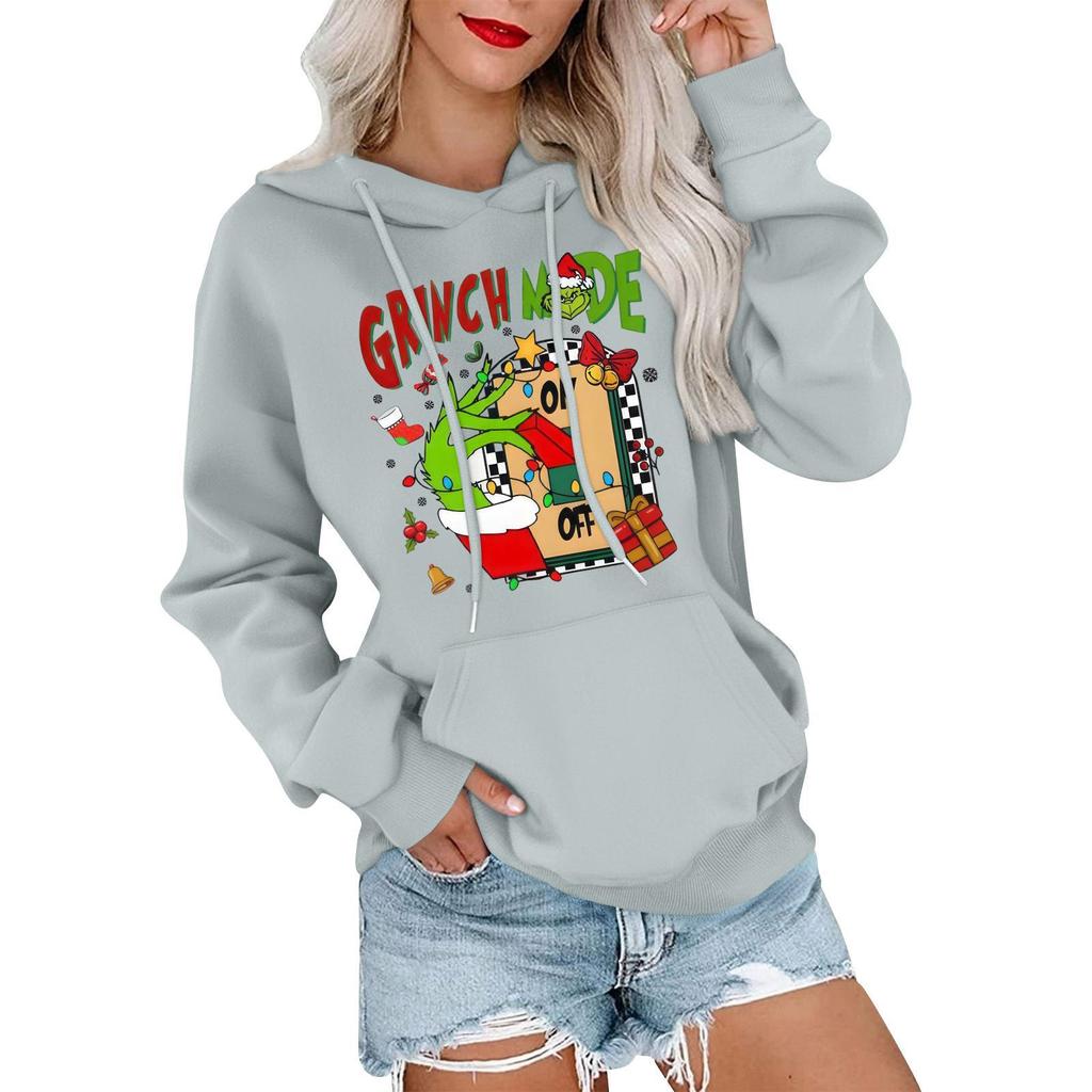 Women's Casual Comfortable Neck Hooded Long Sleeve Christmas Print Warm Sweatshirt