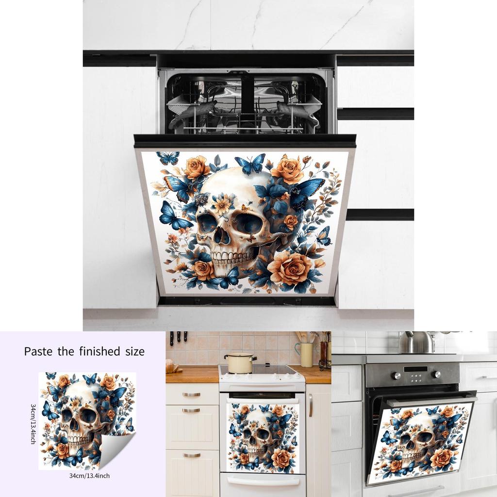 Halloween Skelett Schädel Blume Schmetterling PVC Wandaufkleber für Wohnzimmer Dekoration