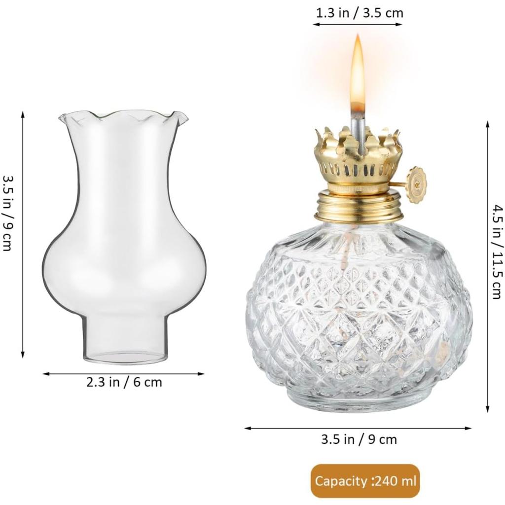 Glass Kerosene Lamp Vintage Oil Lantern with 3.5Mm Wick Perfect for Indoor and Outdoor Use 7 Inches Tall