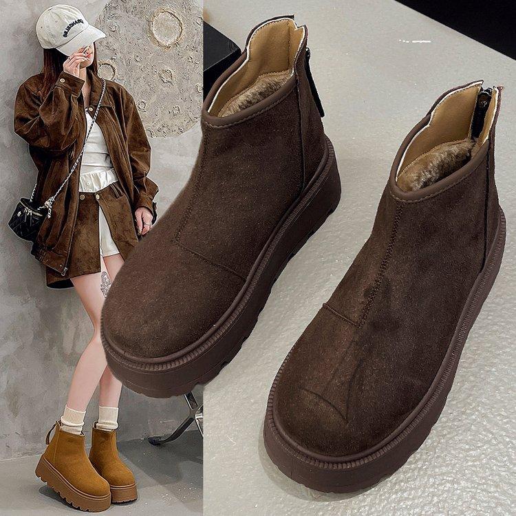 Höjande snökängor med tjock sula för kvinnor att bära utomhus, nya retro casual muffinsmjuka bomullskängor för vintern, sammetsvarma bomullsskor