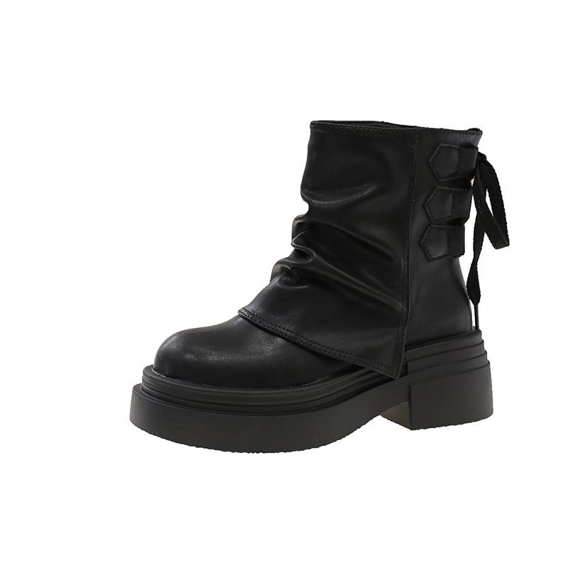 

Coarse heel temperament short boots women s autumn 2025 new versatile British style Martin boots heightening small boots 39 чёрный