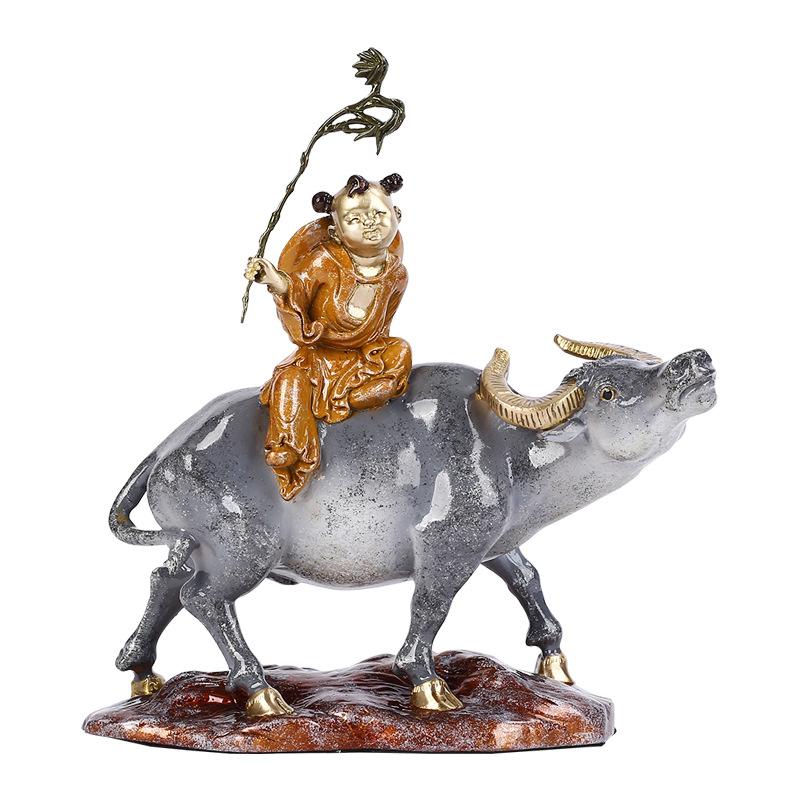 Color Copper Shepherd Boy Riding Cattle Decoration Home Hallway Office Opening And Housewarming Gift Decorations