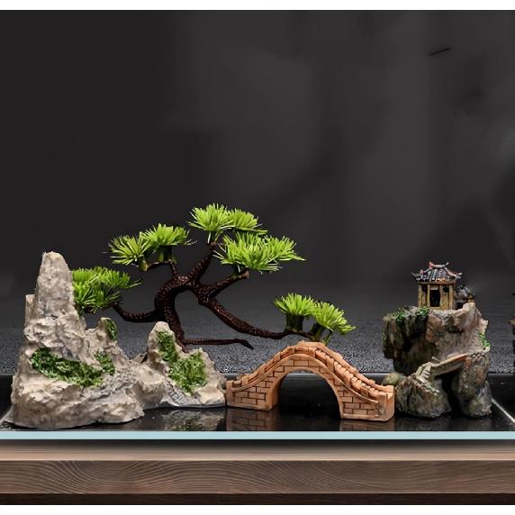Small Japanese Fish Tank Decorations Set(Without Fish Tank), Suitable for Aquariums up to 5gallon or Fish Bowl, Include Small Decorations Artificial