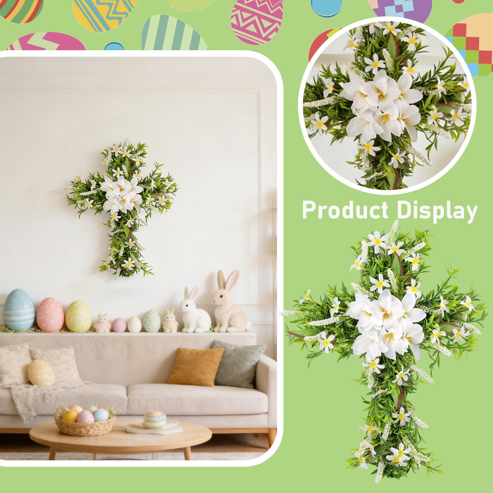 Пасхальный венок-крест, Крест-украшение для праздничной витрины, Подвесное украшение One Size