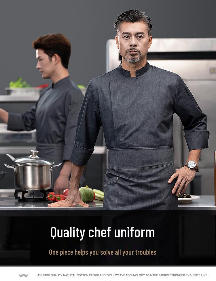 Men's Long Sleeve Elastic Waterproof Chef Uniform for Autumn/Winter - Ideal for Hotel, Restaurant, Hot Pot, BBQ, Canteen, and Bakery Kitchens.