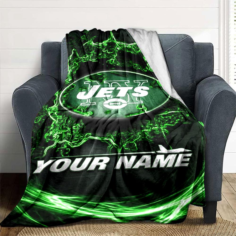 Name Custom New york jets Logo Print Flannel Blanket High Quality Warm Comfortable Cover for All Seasons Perfect for Gifts Home Decor