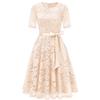 European, American spring and summer new fashion dress lace slim temperament bow dress