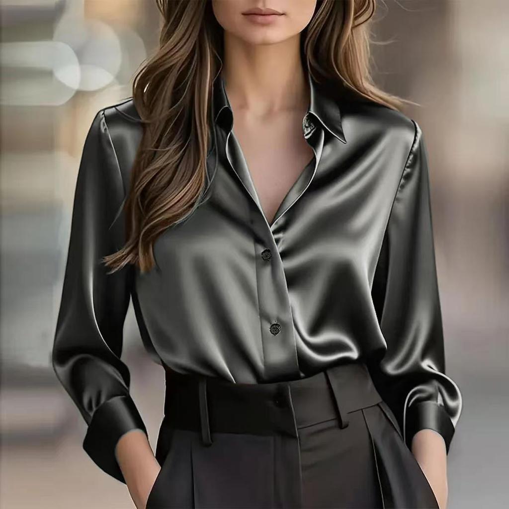 Autumn 2025 Elegant Satin Long Sleeve Button-Down Women's Shirt